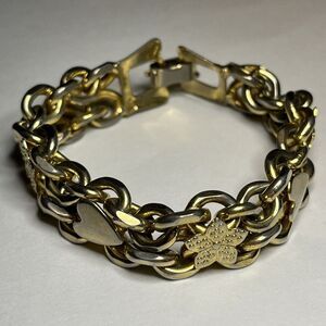 Gold Tone Chain Link Heavy + Chunky Fashion Bracelet W/ Hearts And Stars 7.5" In